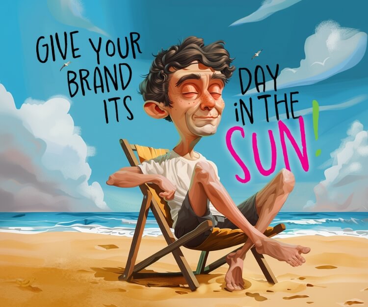 a man in a white T-shirt is sunbathing on a sun lounger. an inscription next to him "give your brand its day in the SUN!"